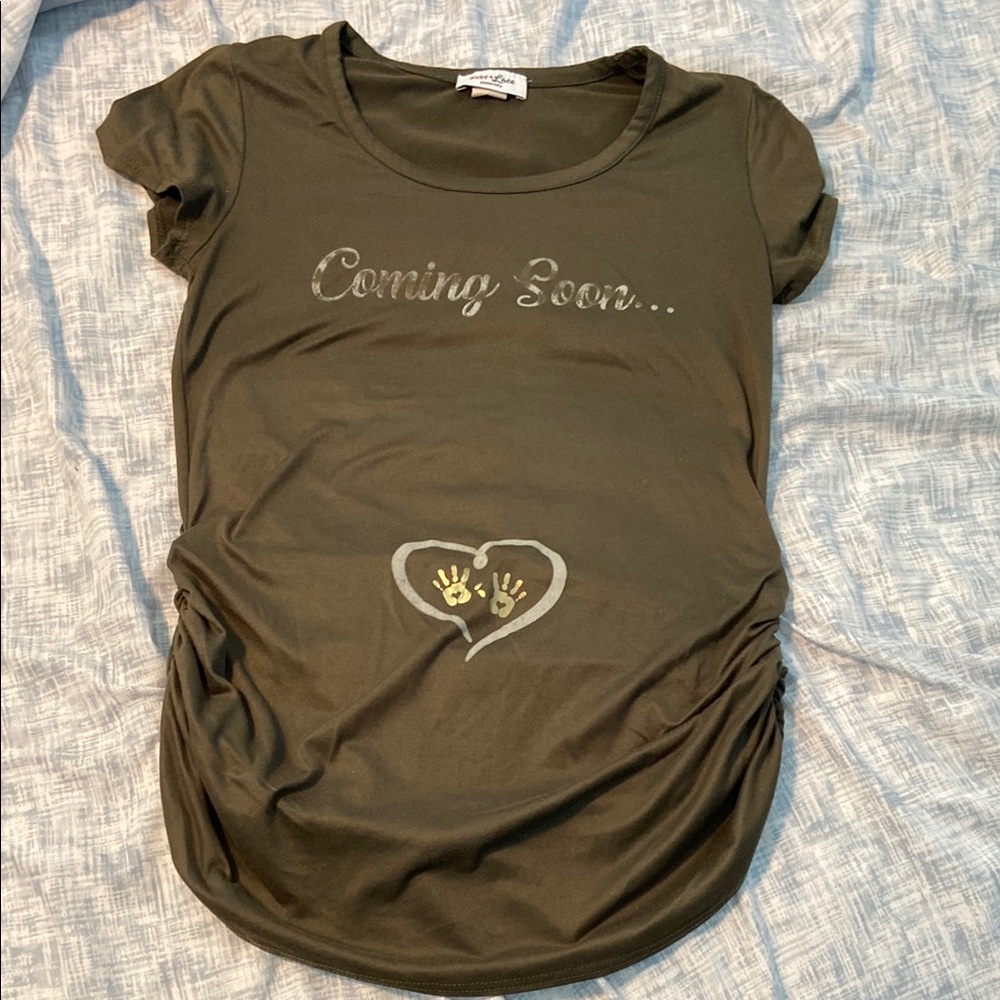 Maternity Green Ruched Short Sleeve Tee